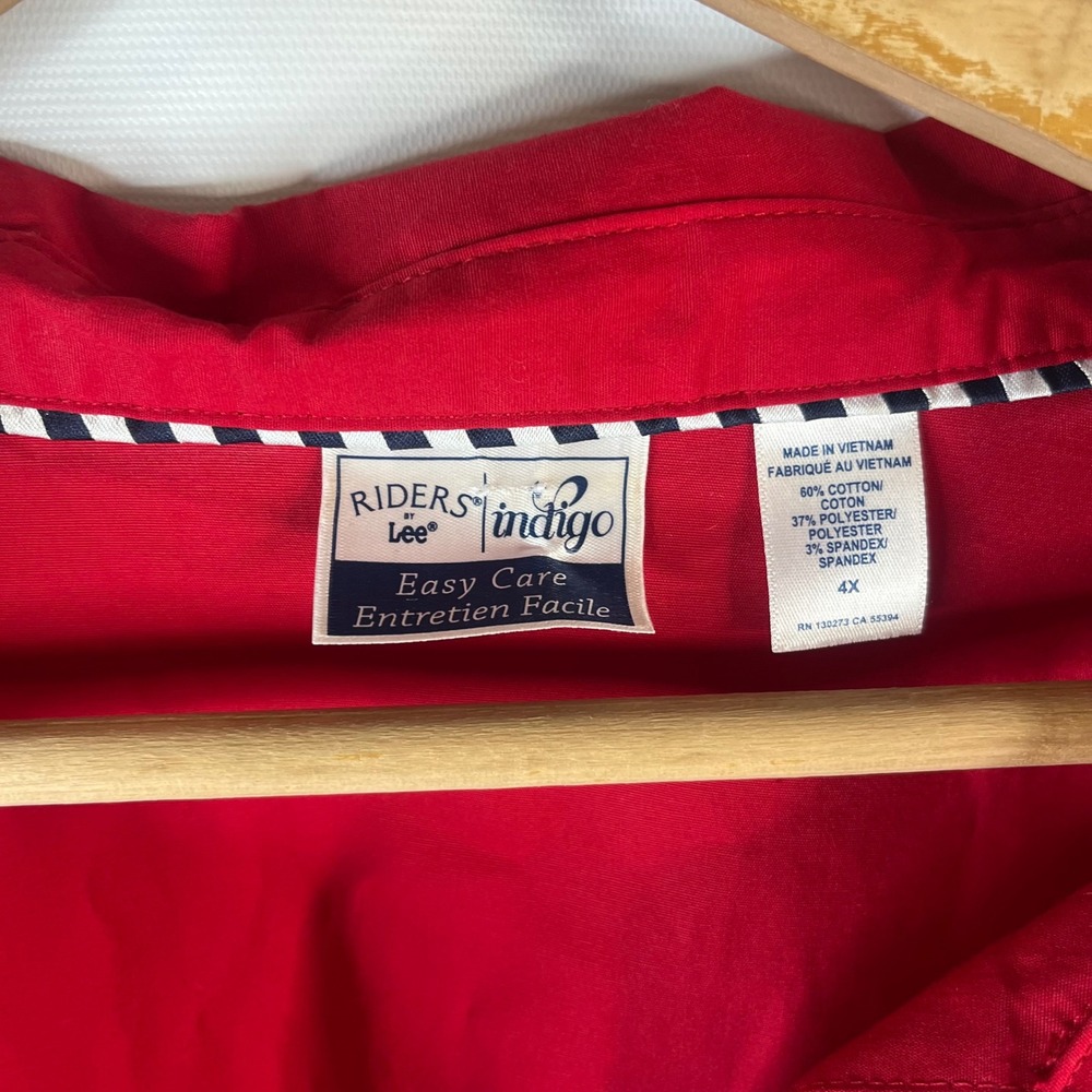 Riders by Lee Indigo Button Down Shirt Womens 4X Red 3/4 Sleeve Easy Care Career - Picture 2 of 8
